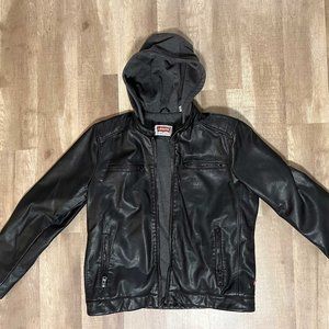 Levi's Mens Black Faux Leather Hoodie Jacket